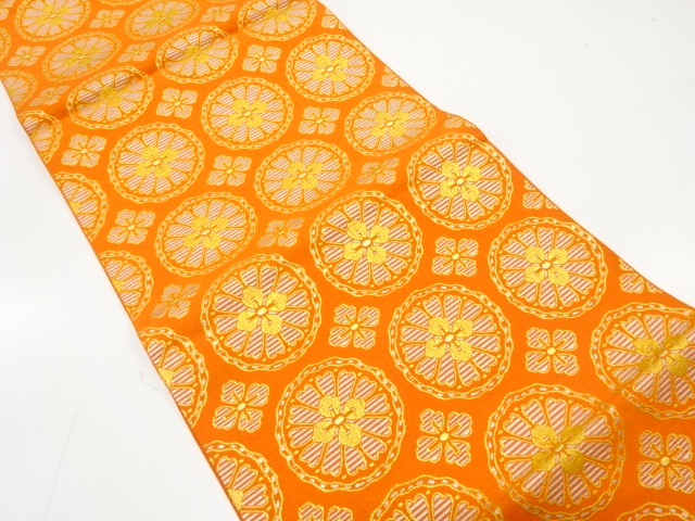 JAPANESE KIMONO / ANTIQUE FUKURO OBI / WOVEN FLOWER ROUNDEL